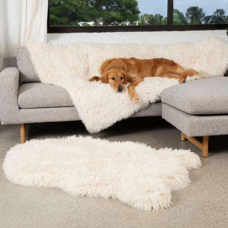 PupRug® Luxe Orthopedic Bed + Matching Waterproof Blanket Bundle - Plush Sheep Ivory