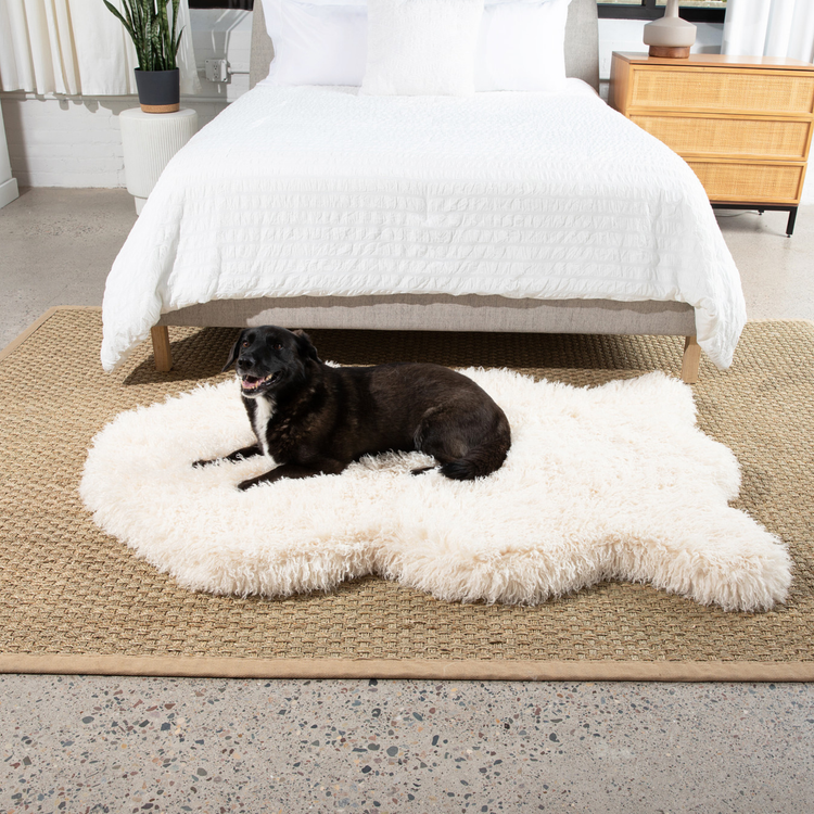 PupRug® Luxe Faux Fur Orthopedic Dog Bed - Plush Sheep Ivory