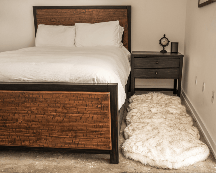 White faux fur queen bed runner that doubles as a dog bed