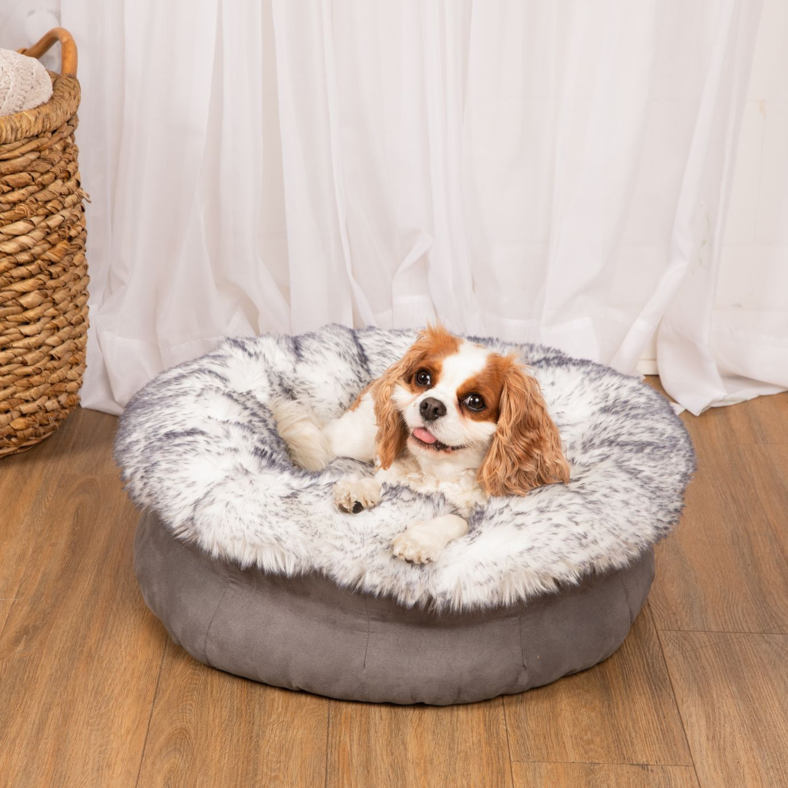 Fur donut dog bed top