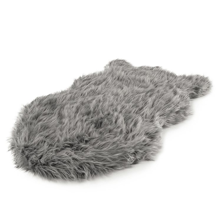 PupRug™ Faux Fur Charcoal Grey Orthopedic Dog Bed + FREE Holiday Plaid Bed Cover