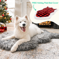 PupRug™ Faux Fur Charcoal Grey Orthopedic Dog Bed + FREE Holiday Plaid Bed Cover