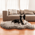 PupRug™ Faux Fur Charcoal Grey Orthopedic Dog Bed + FREE Holiday Plaid Bed Cover