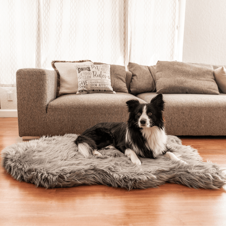 PupRug™ Faux Fur Charcoal Grey Orthopedic Dog Bed + FREE Holiday Plaid Bed Cover