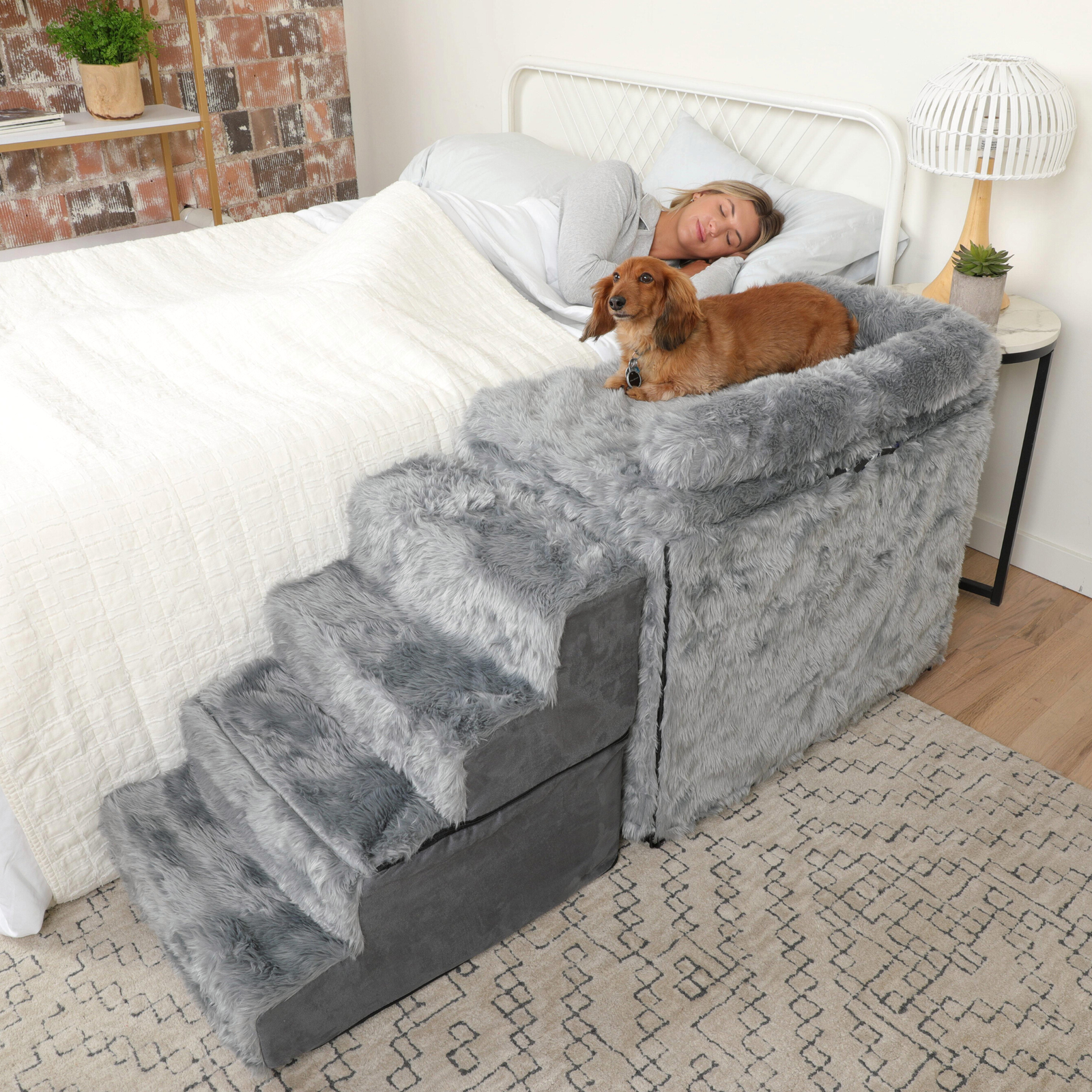 Bedside dog shop bed with steps