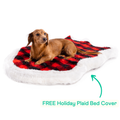 PupRug™ Faux Fur Charcoal Grey Orthopedic Dog Bed + FREE Holiday Plaid Bed Cover