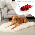 PupRug™ Luxe Faux Fur Ivory Plush Sheep Orthopedic Dog Bed + FREE Holiday Plaid Bed Cover