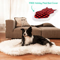 PupRug™ Faux Fur Polar White Orthopedic Dog Bed + FREE Holiday Plaid Bed Cover