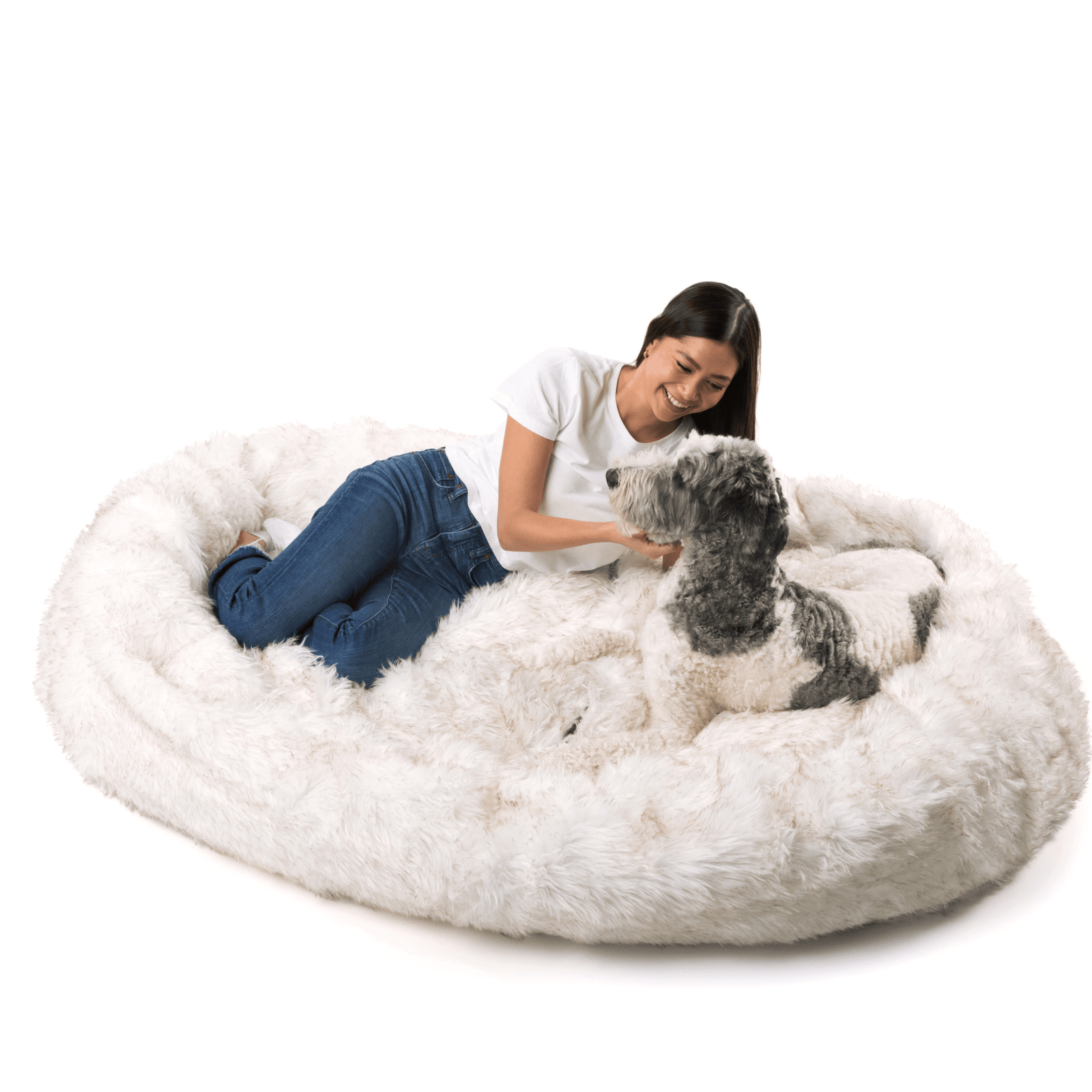 PupCloud Human Sized Dog Bed White with Brown Accents Paw