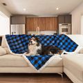 dog lying on blue plaid faux fur pet blanket