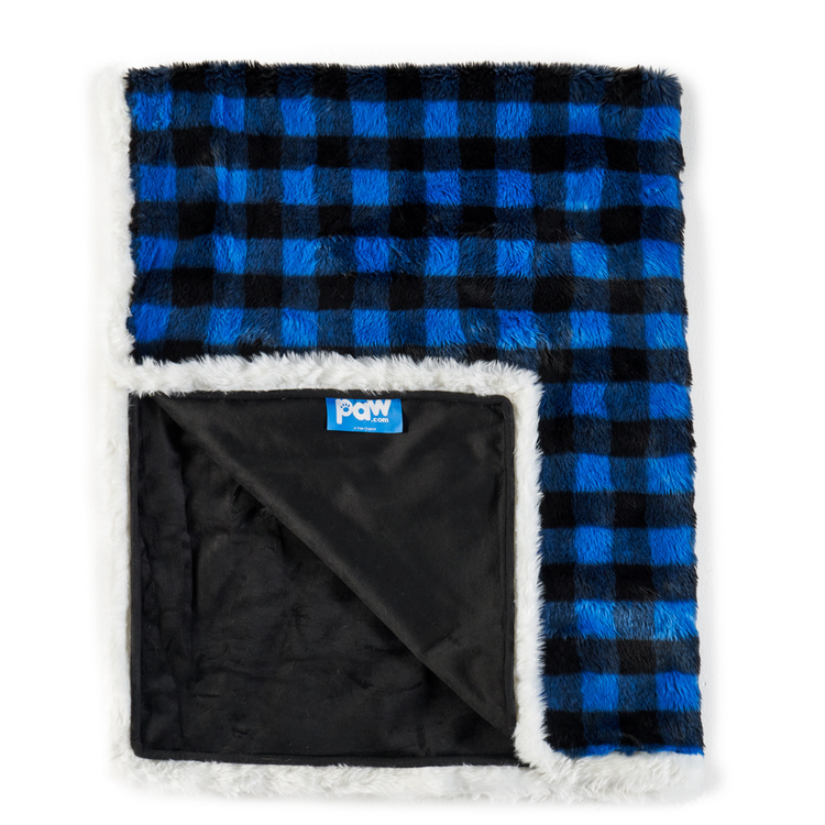 blue plaid faux fur pet blanket