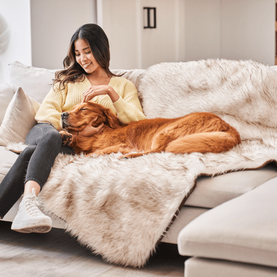 PupProtector Dog Blanket For Couch White Brown Paw