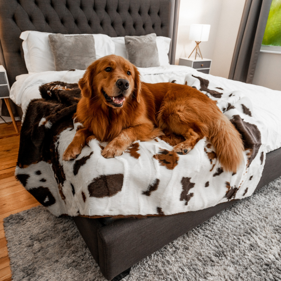 PupProtector Pet Blanket for Couch Faux Brown Cowhide Paw