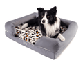 Dog on Cheetah Print Topper on Dog Bed
